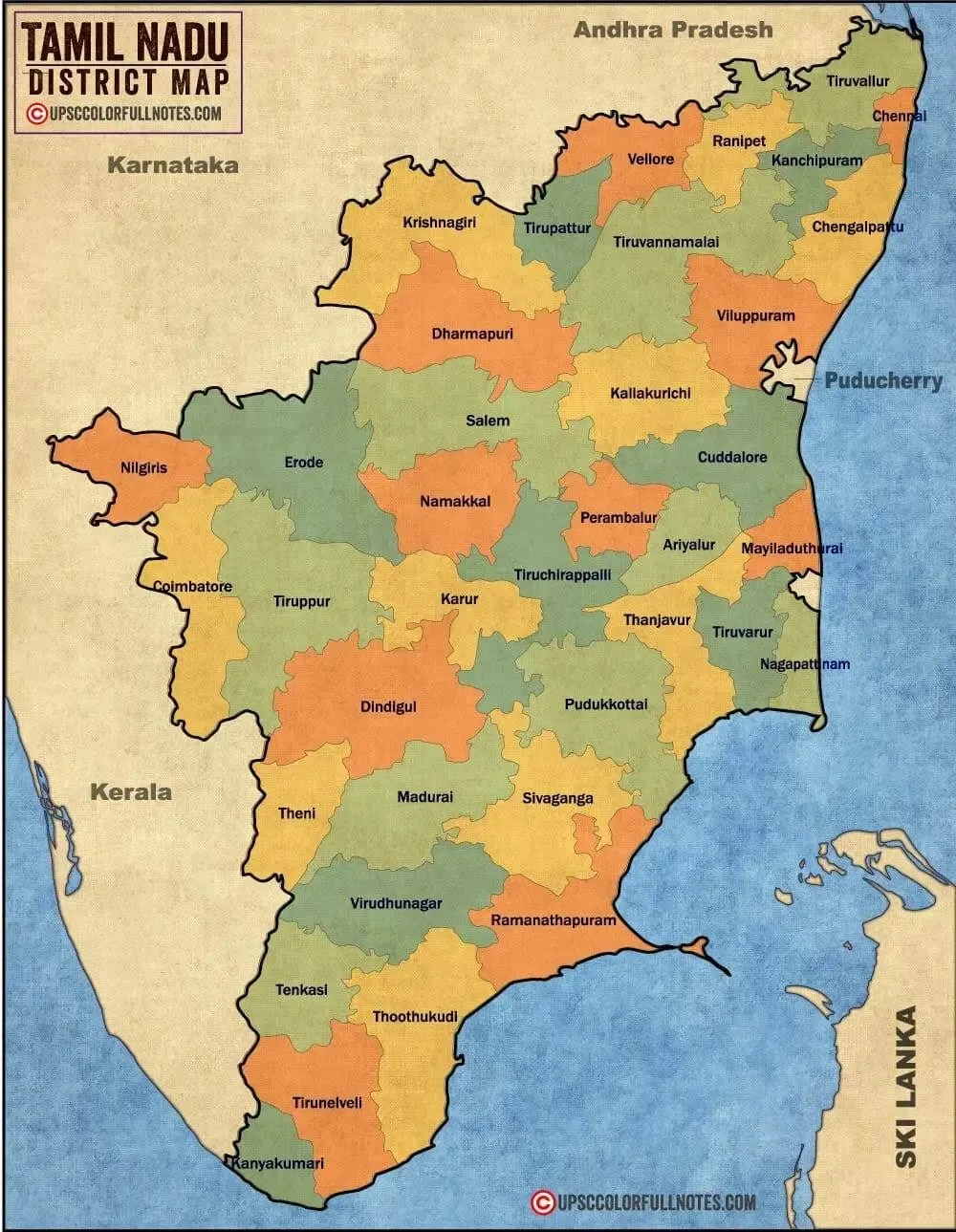 TamilNadu Map HD Download [2023] UPSC Colorfull notes