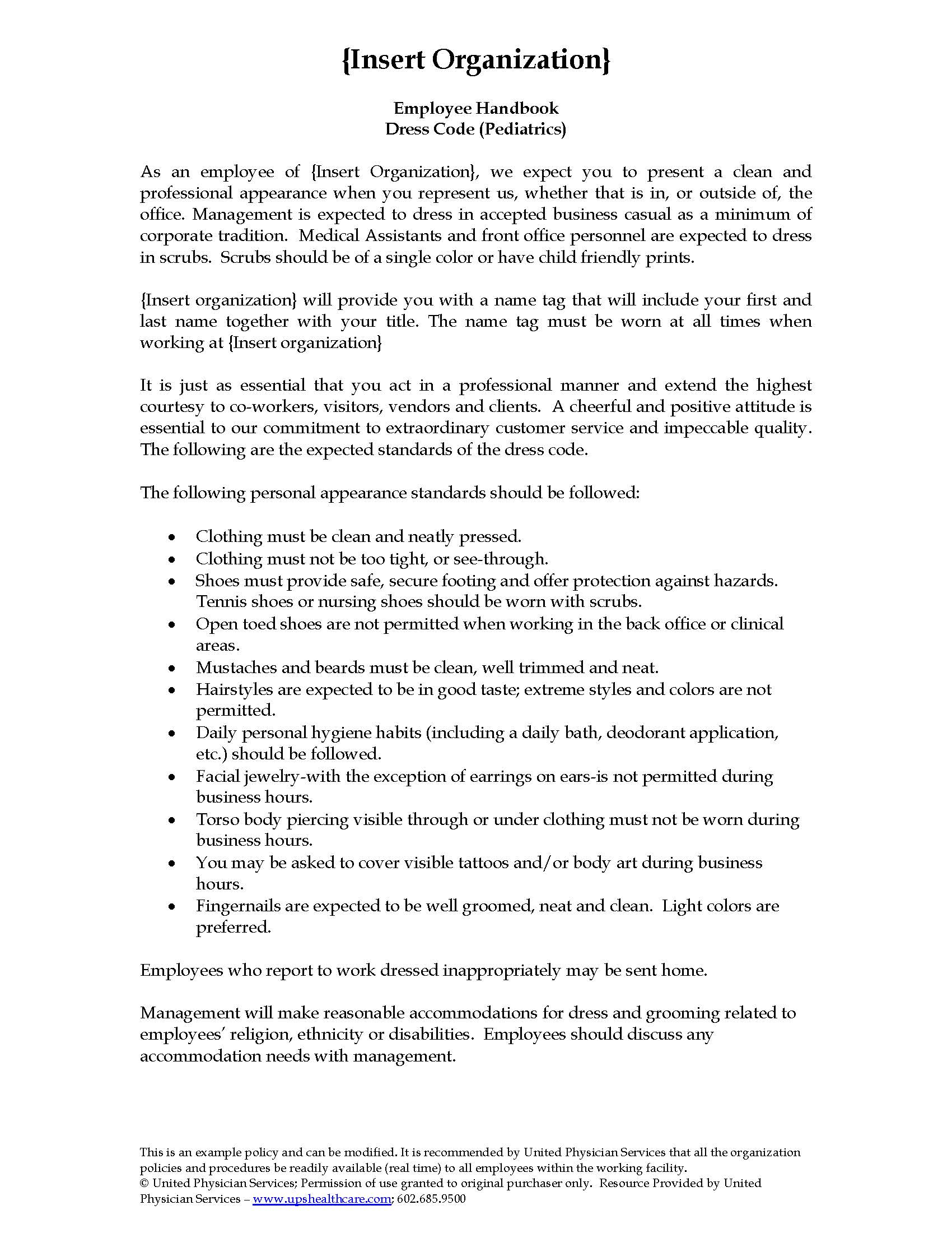 Dress Code Pediatrics United Physician Services