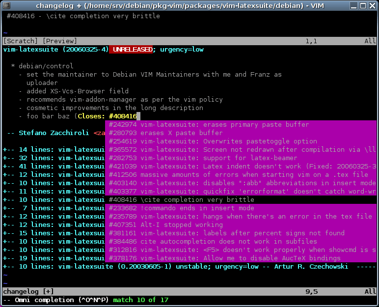 vim changelog Closes completion