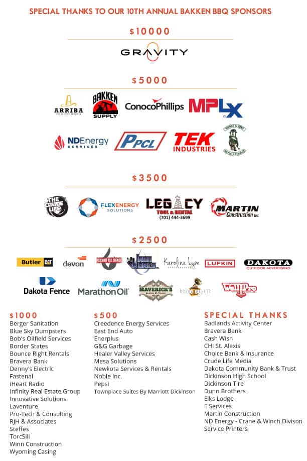 Opportunities to Sponsor the 11th Annual Bakken BBQ June 16th North