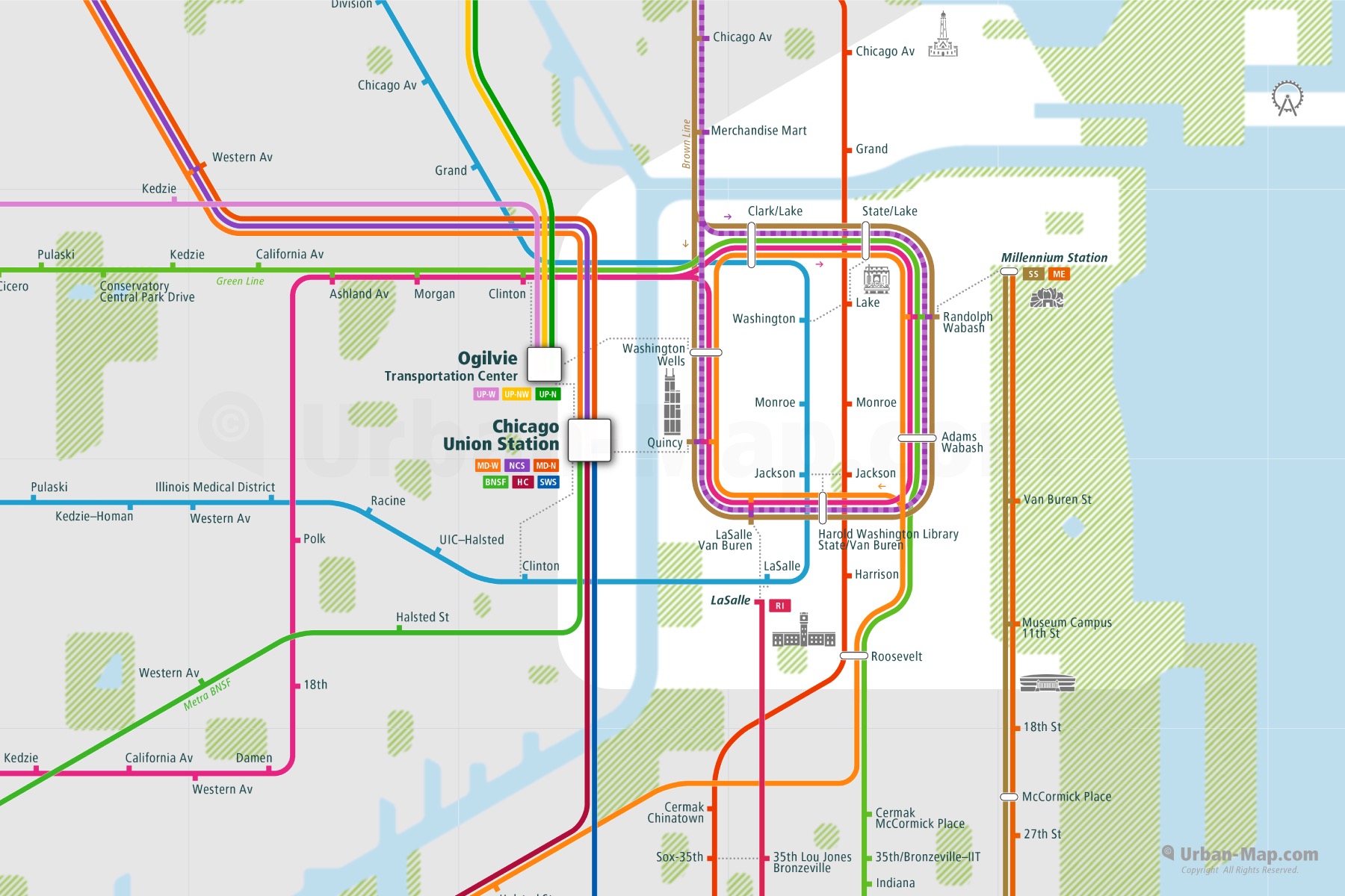 Chicago Rail Map City train route map, your offline travel guide
