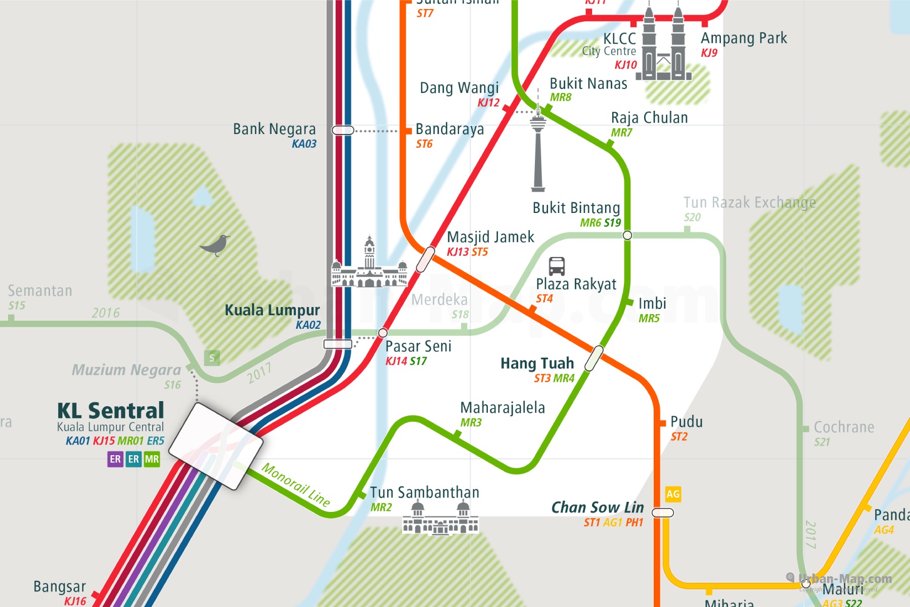 Kuala Lumpur Rail Map City train route map, your offline