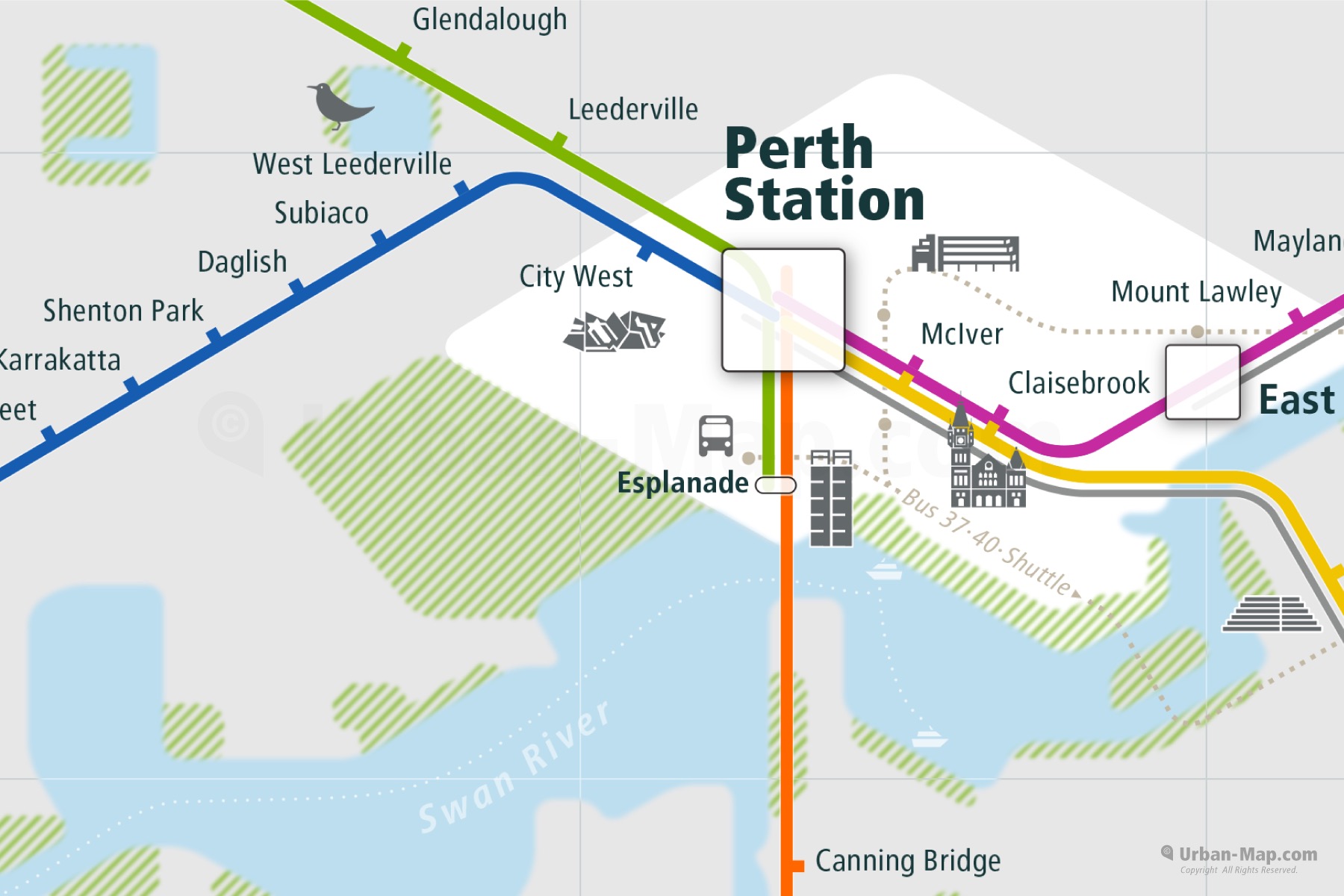 Perth Rail Map City train route map, your offline travel guide