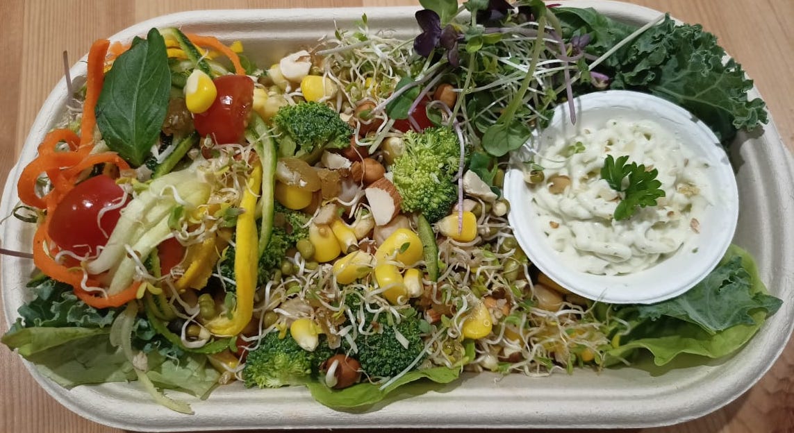 Make your own salad by adding lettuce, microgreens, healthy toppings