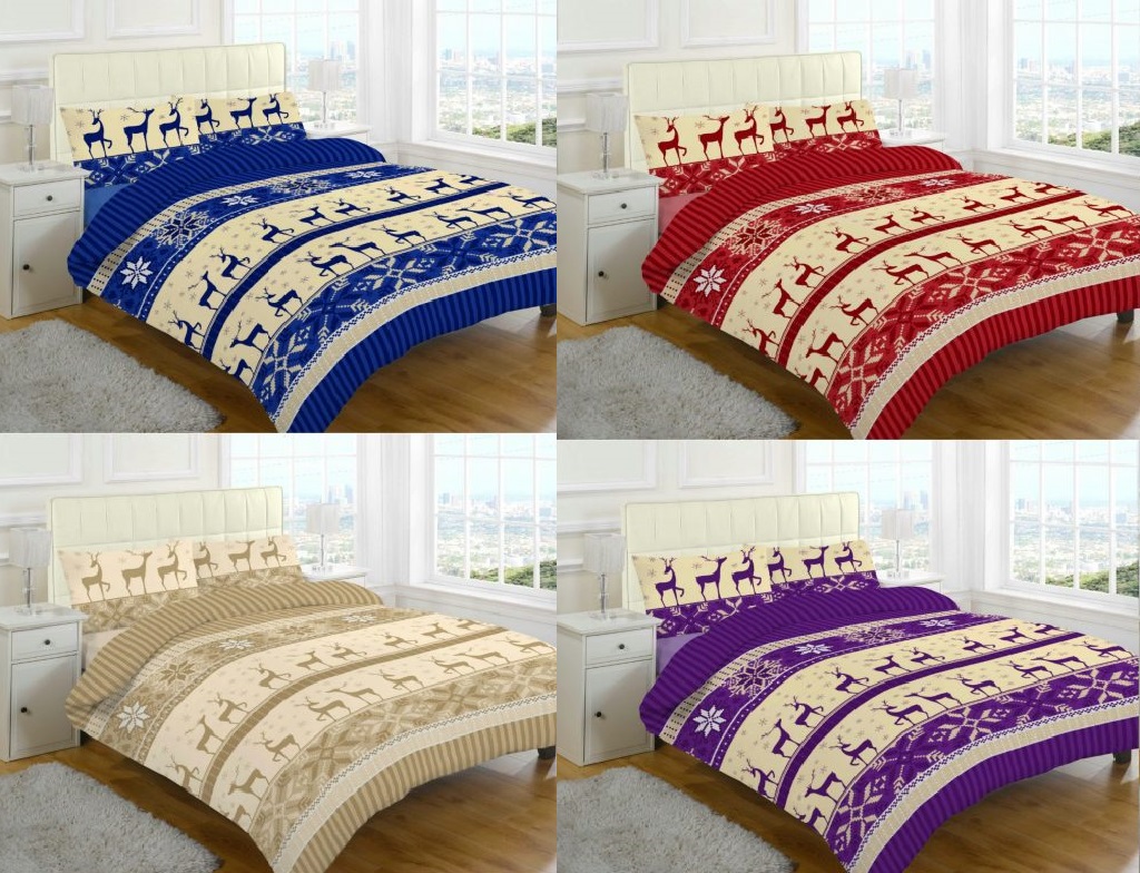 Nora Christmas Stag Brushed Cotton Flannelette Thermal Sheet Set