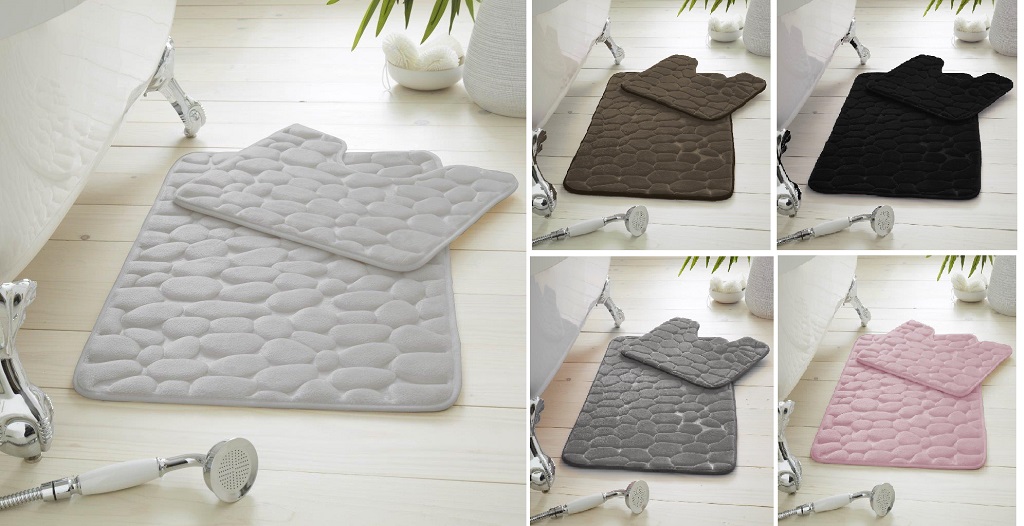 Memory Foam Pebbles Bath Mat and Pedestal Set Non Slip Urban Bedding