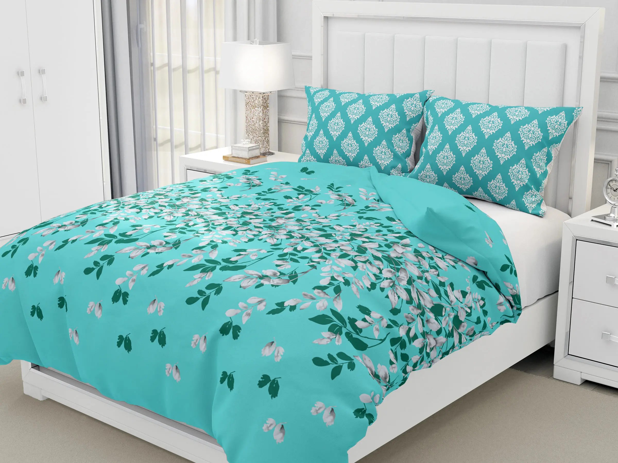 Blue Paisley Prints 210 TC Cotton Double Bed Sheet