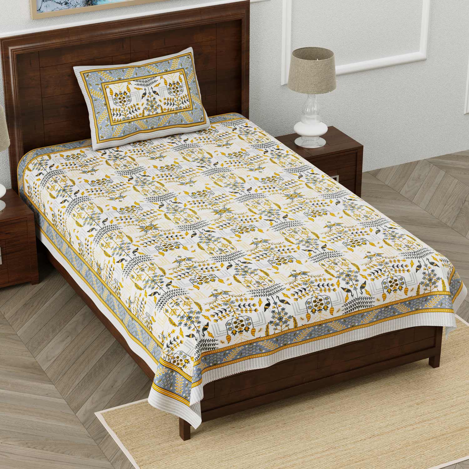 Buy Ethnic Jaipuri Single Bedsheet With Pillow Cover (100 Cotton