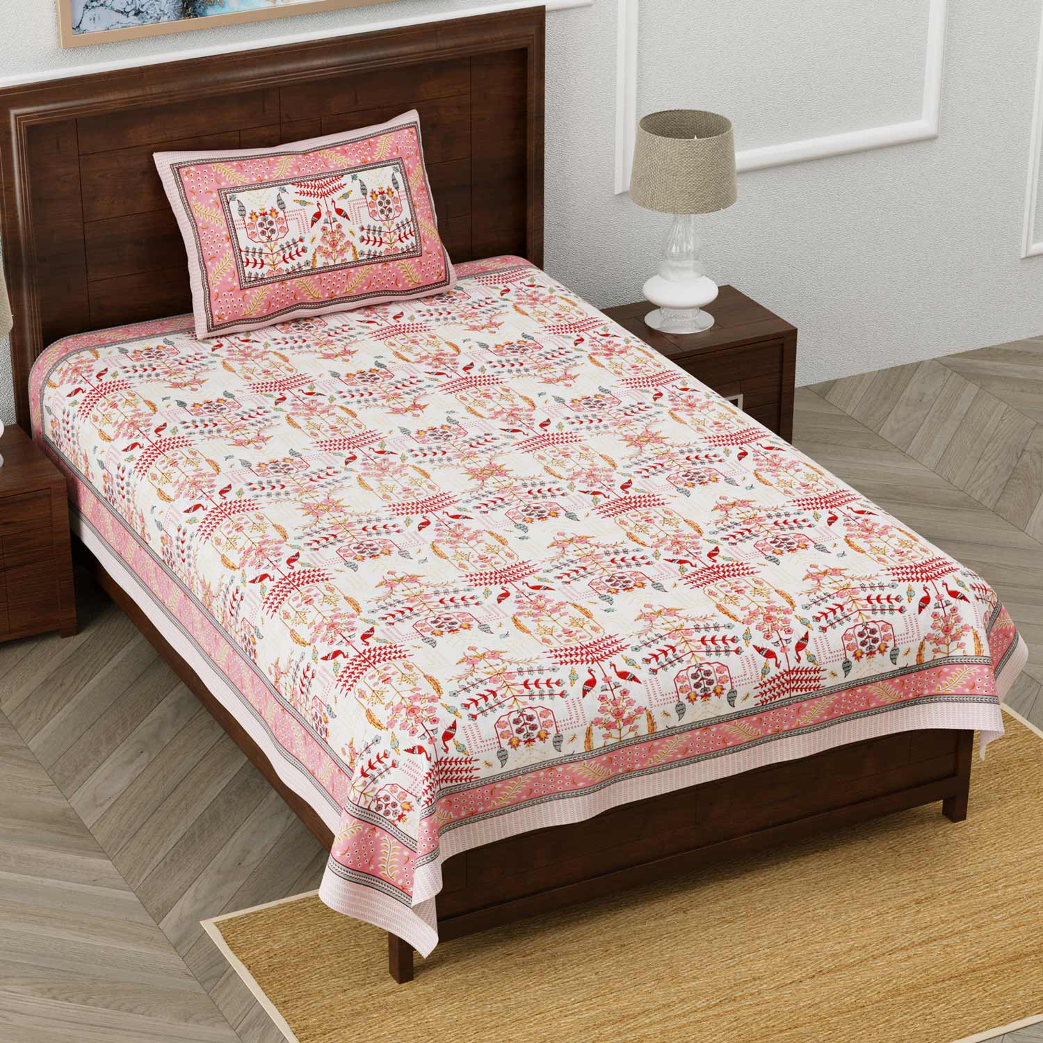 Buy Ethnic Jaipuri Single Bedsheet With Pillow Cover (100 Cotton