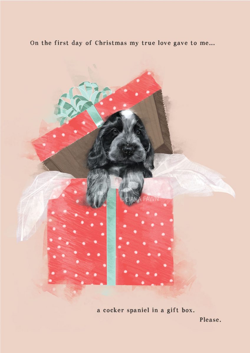 Buy Cocker Spaniel Illustrated Christmas Card With Sparkle Urban