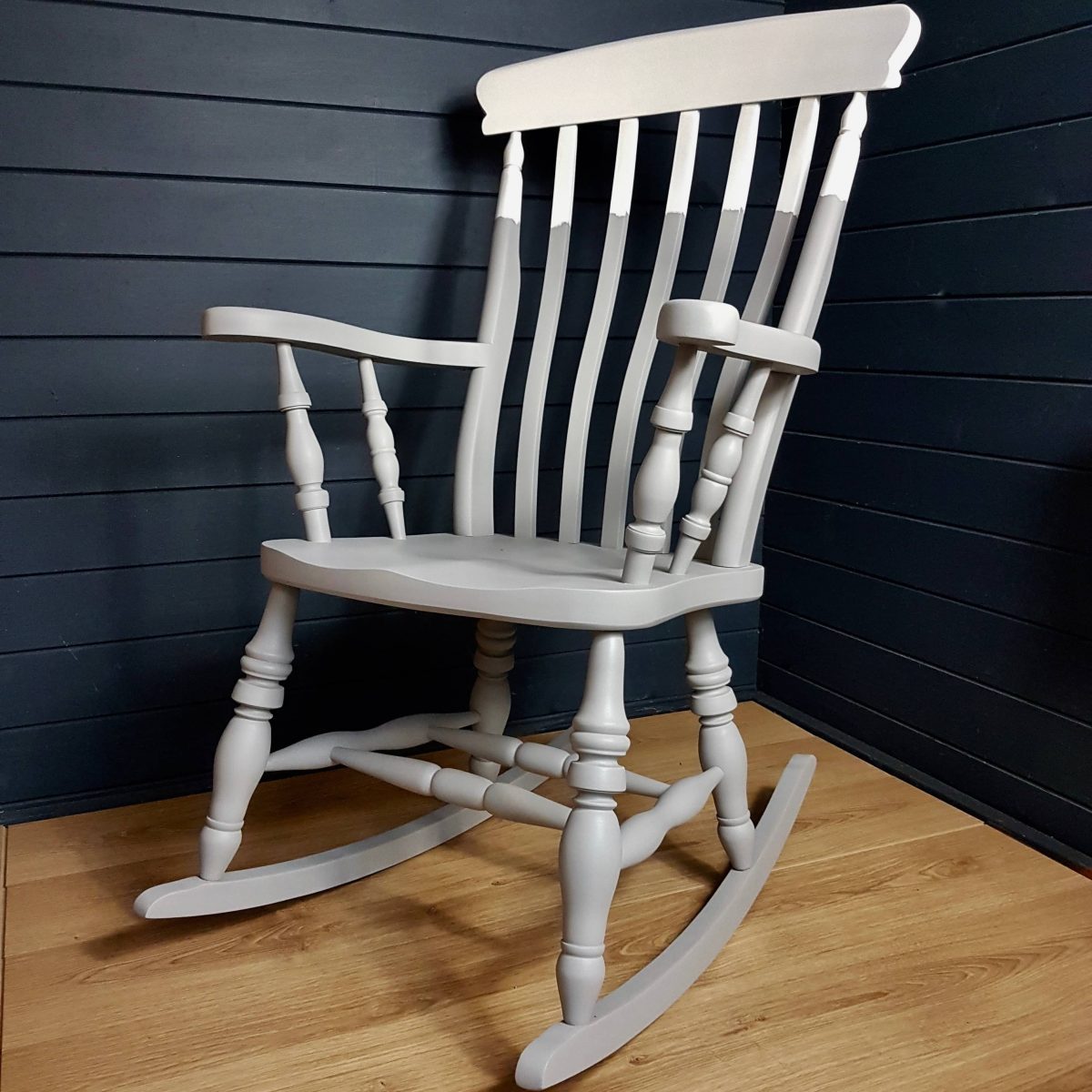 Twotone grey and white painted wooden rocking chair Urban Makers