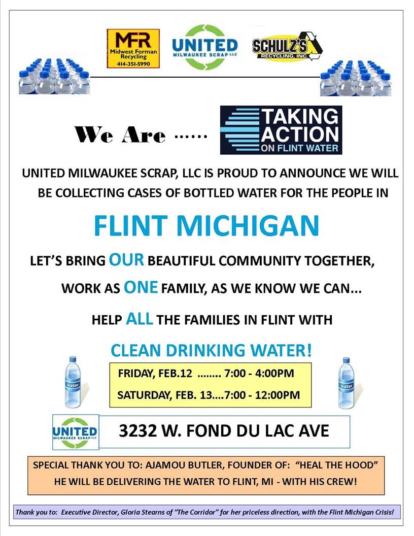Water Collection for Flint MI at United Milwaukee Scrap with Heal the