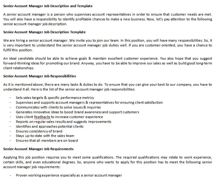 Senior Account Manager Job Description and Template room