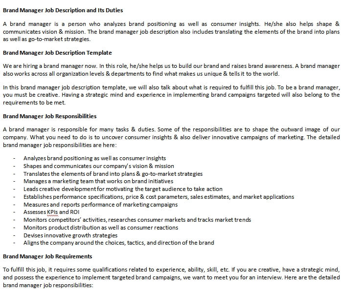 Brand Manager Job Description and Its Duties room