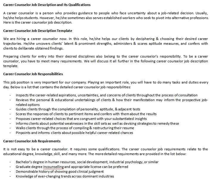 Career Counselor Job Description and Its Qualifications room