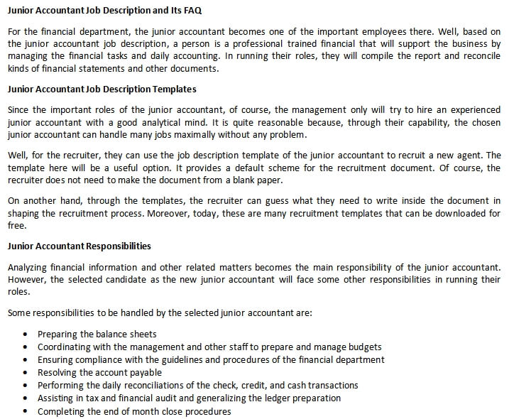 Junior Accountant Job Description and Its FAQ room