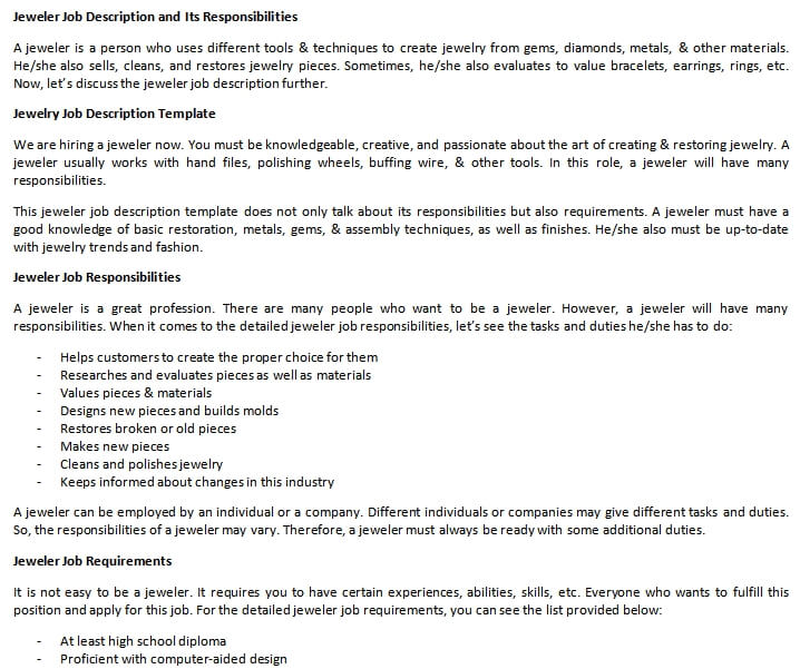 Jeweler Job Description and Its Responsibilities room