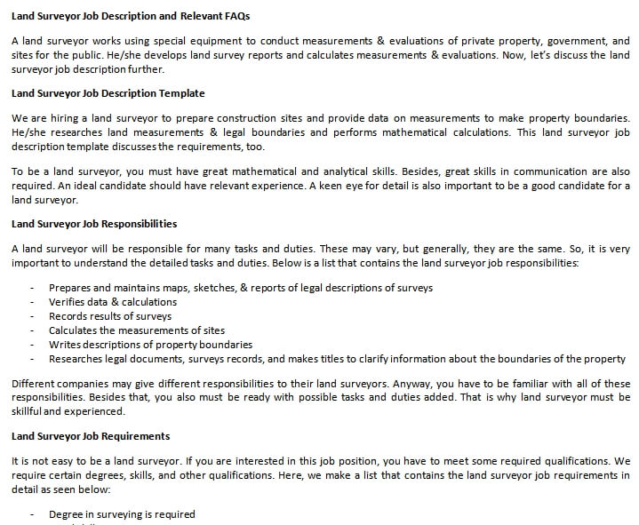 Land Surveyor Job Description and Relevant FAQs room