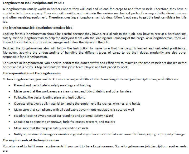 Longshoreman Job Description and its FAQ room