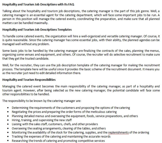 Hospitality and Tourism Job Descriptions with Its FAQ room