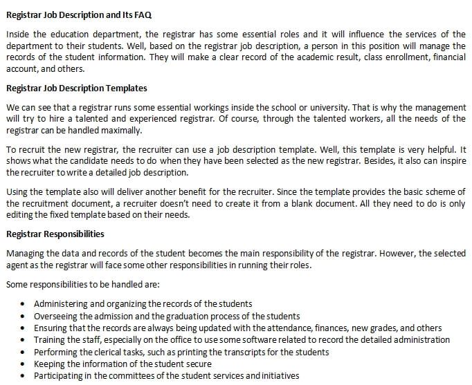 Registrar Job Description and Its FAQ room