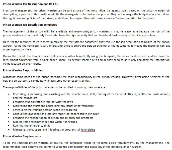 Prison Warden Job Description and Its FAQ room