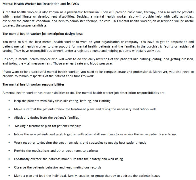 Mental Health Worker Job Description and its FAQs room
