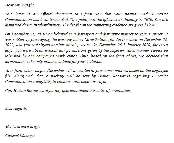 All About Termination Letter For Insubordination And The Sample room