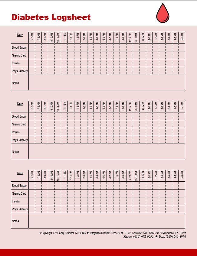 10+ Simple Printable Diabetes Log Book Template to Record Blood Sugar