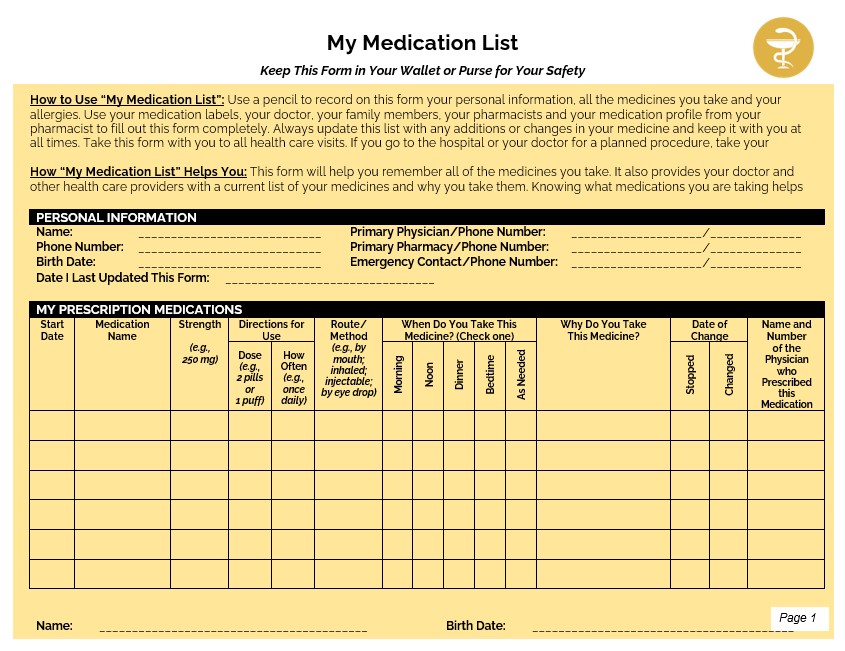 10+ Printable Medication List Template as A Preventive Measure room