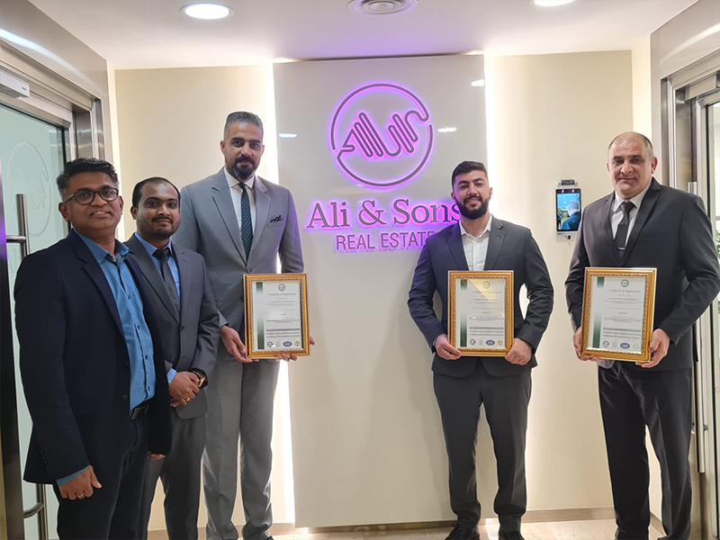 Ali & Sons Real Estate awarded ISO 90012015, ISO 140012015,& ISO