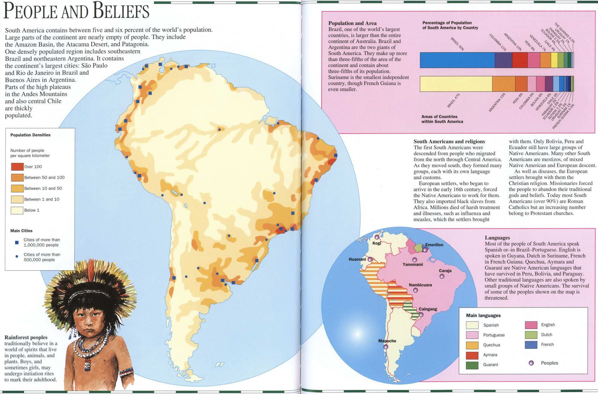 South America peoples map. Free large map of Peoples and Beliefs South America