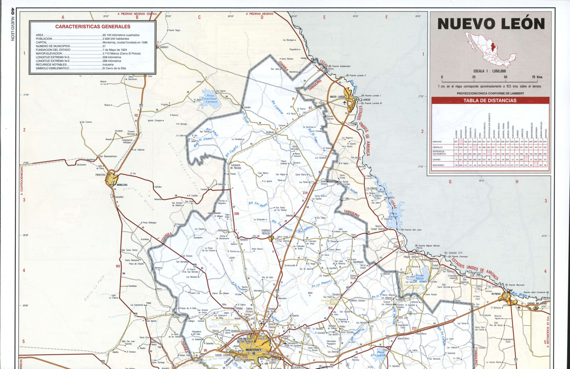 Nuevo Leon state map. Free detailed map of Nuevo Leon state Mexico