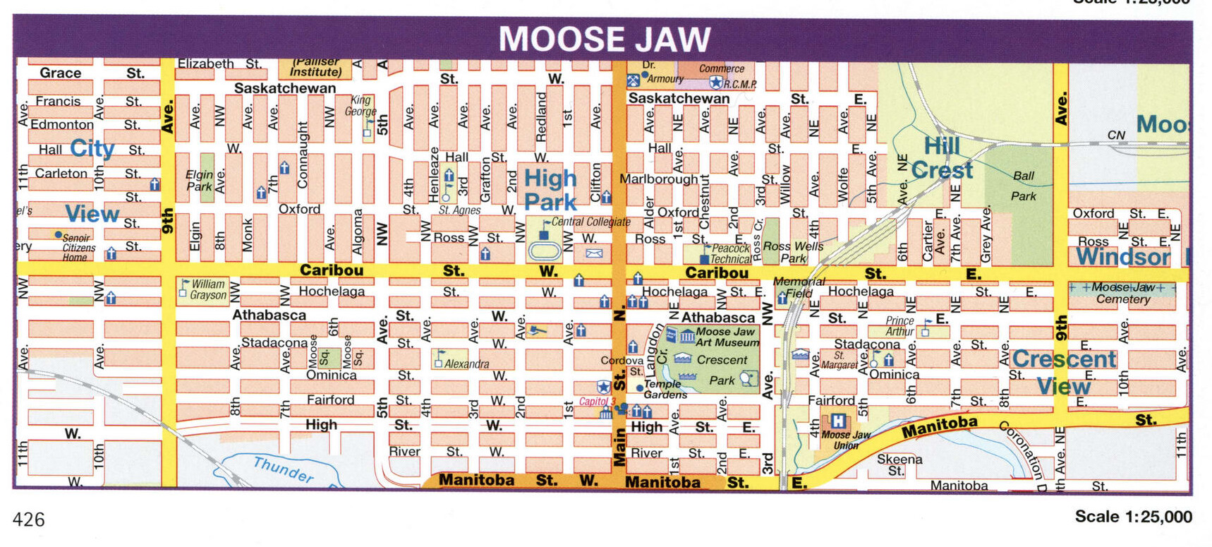 Moose Jaw Canada city map. Large printable tourist map downtown Moose Jaw