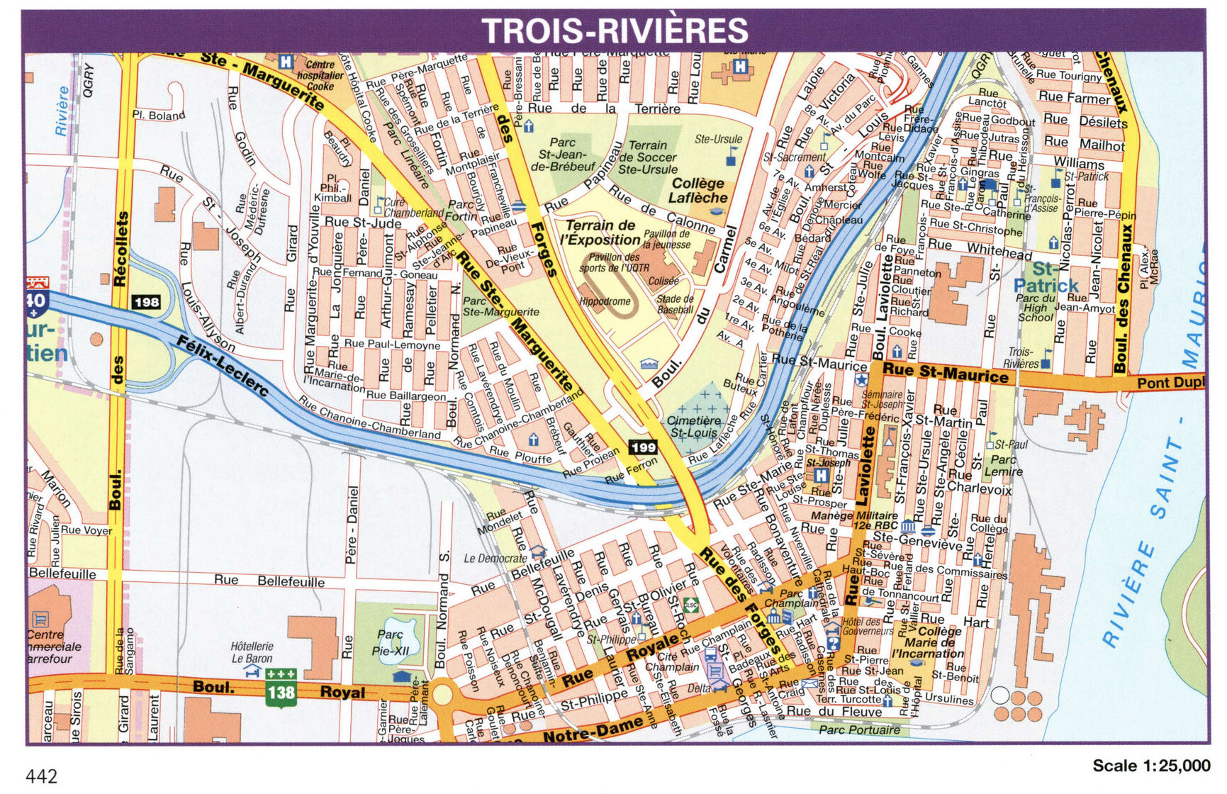 TroisRivieres city map, Canada. Printable tourist map TroisRivieres