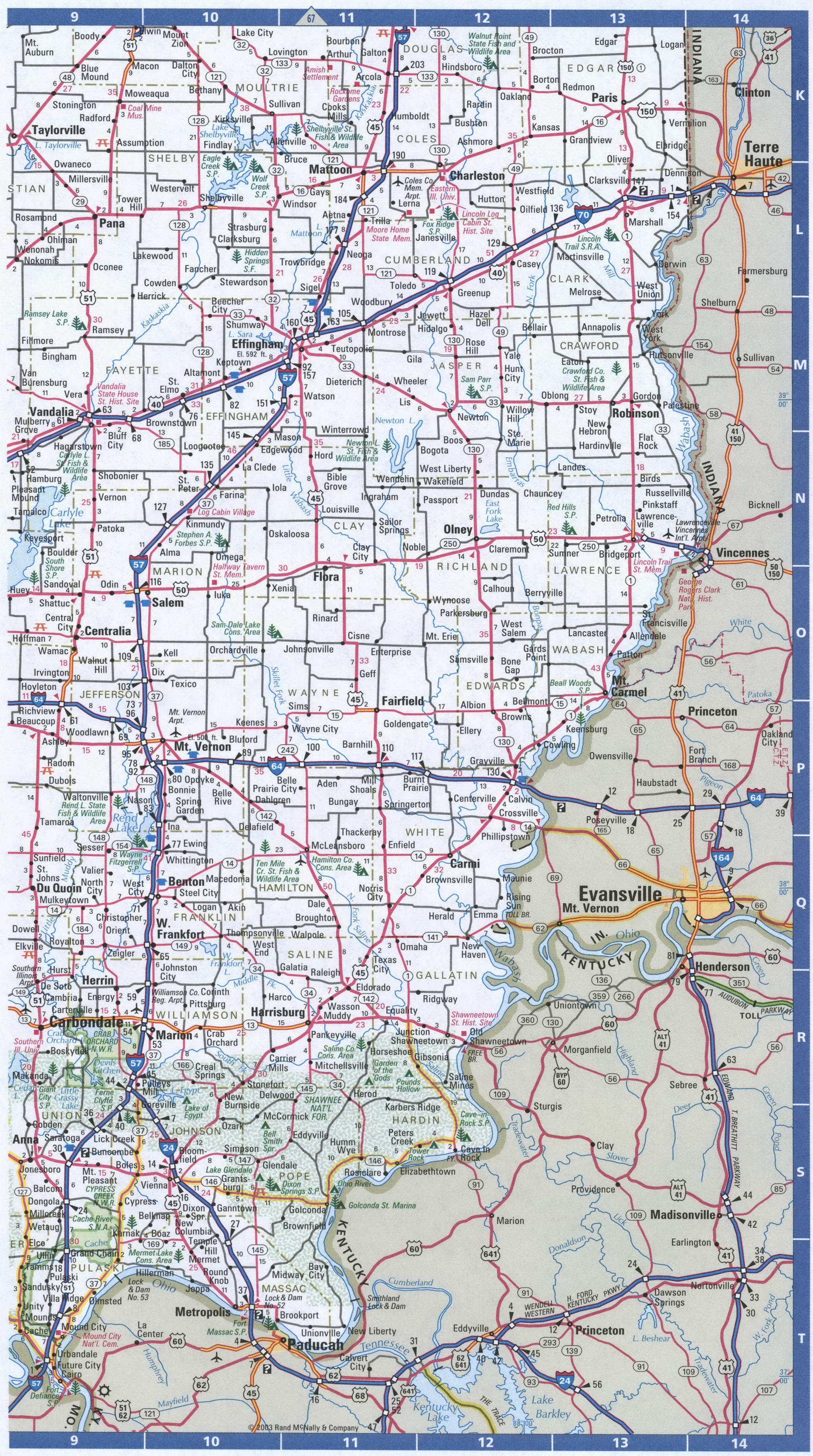 Illinois Southern roads map.Map of South Illinois cities and highways
