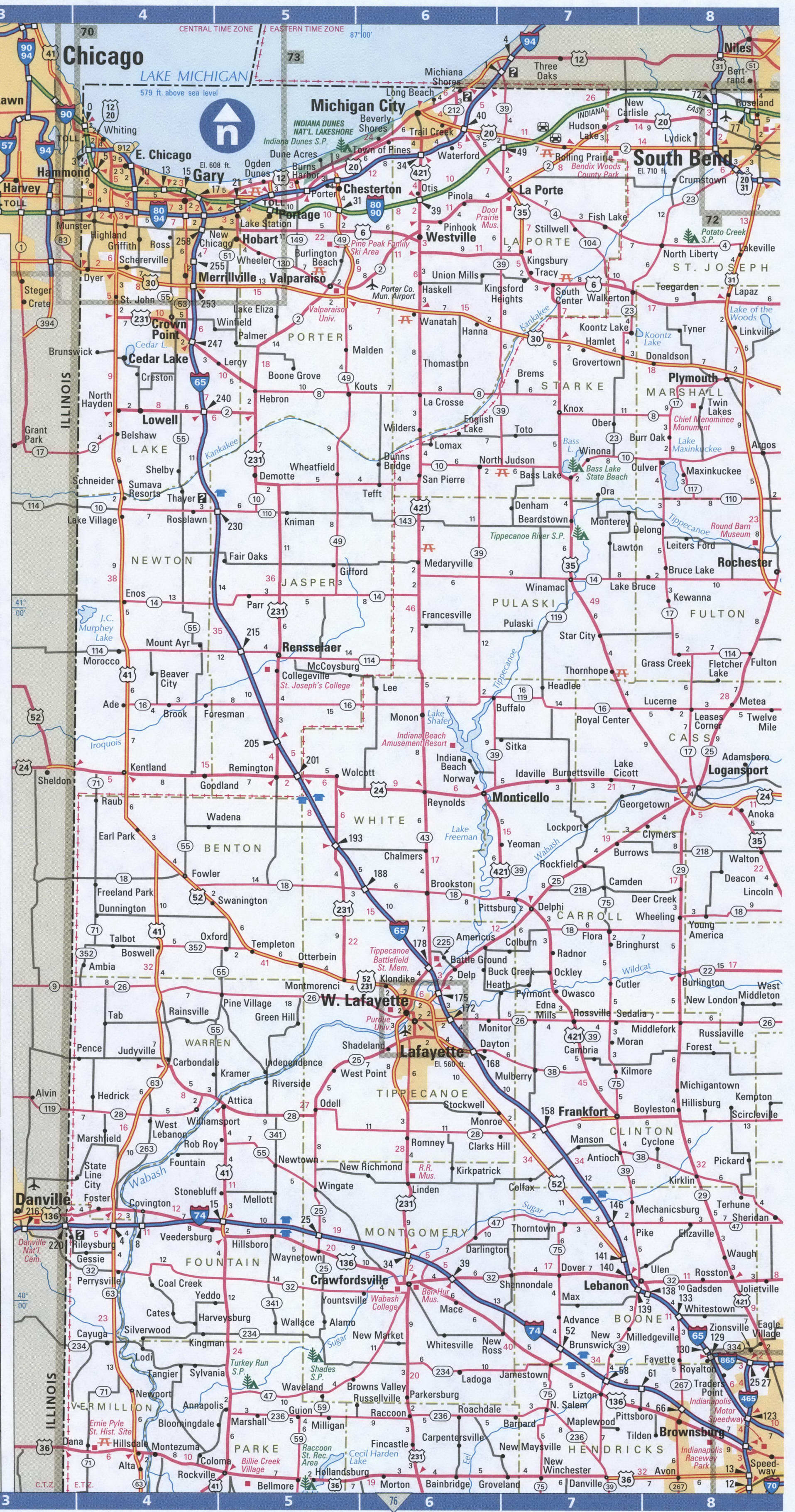Indiana Northern roads map.Map of North Indiana cities and highways