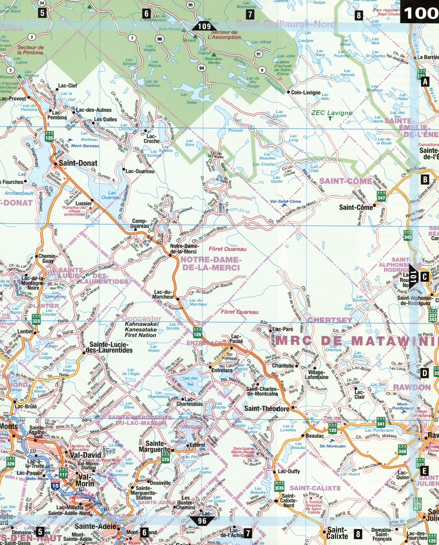 Roads map of MontTremblant with cities and towns highway free large scale