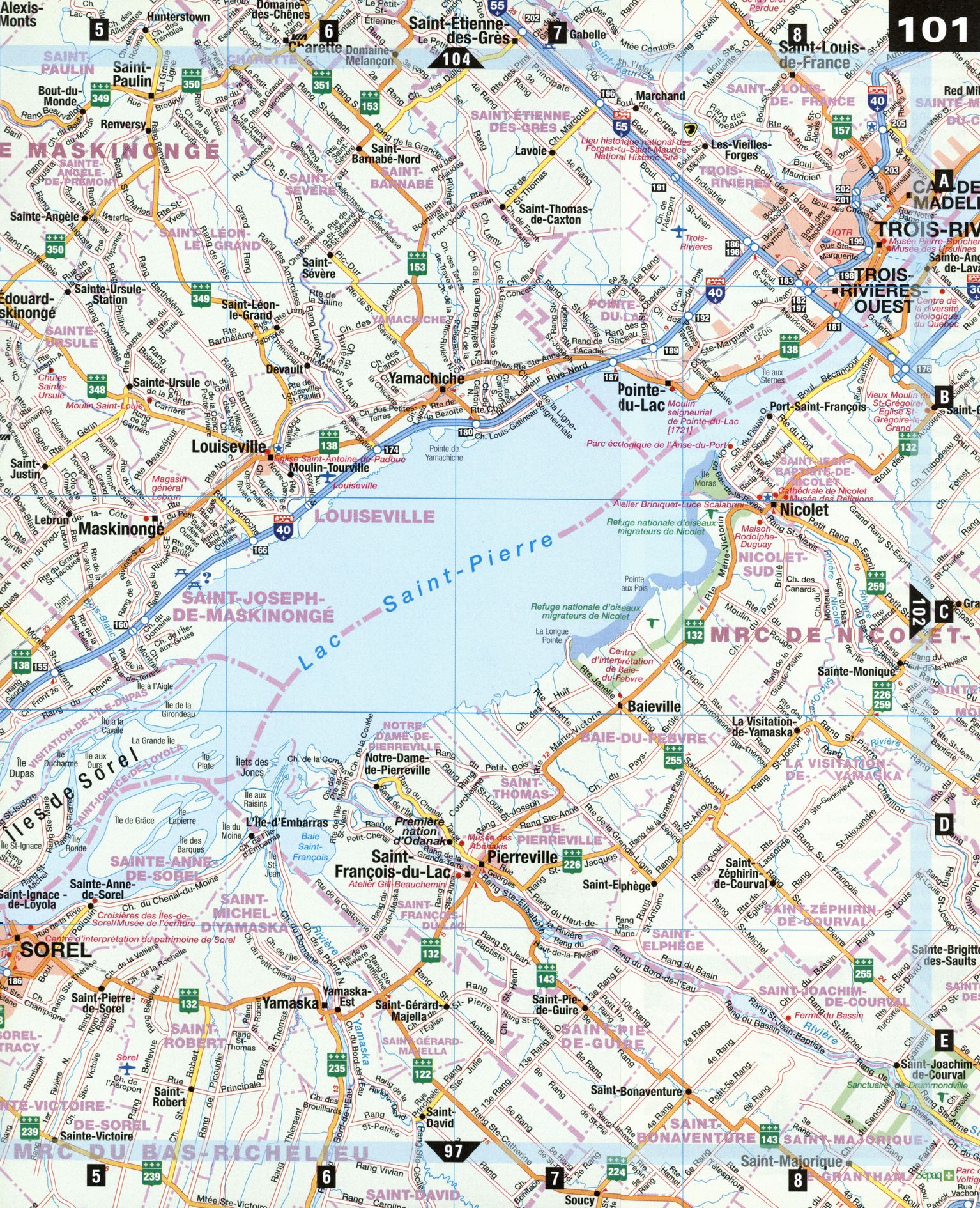 Road map of Sorel Quebec Canada highway free detailed large scale area
