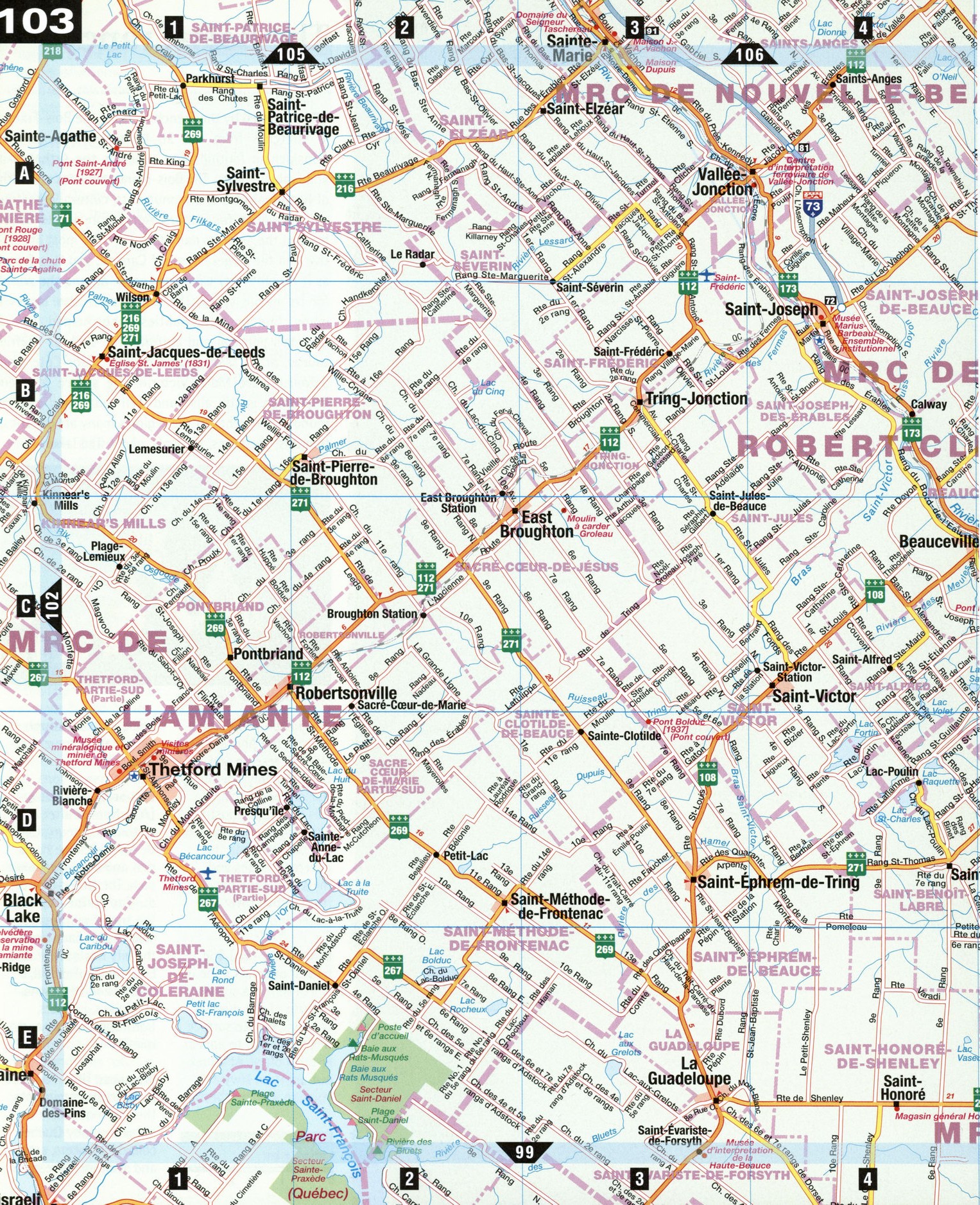 Map of Beauce Quebec Canada road highway free large