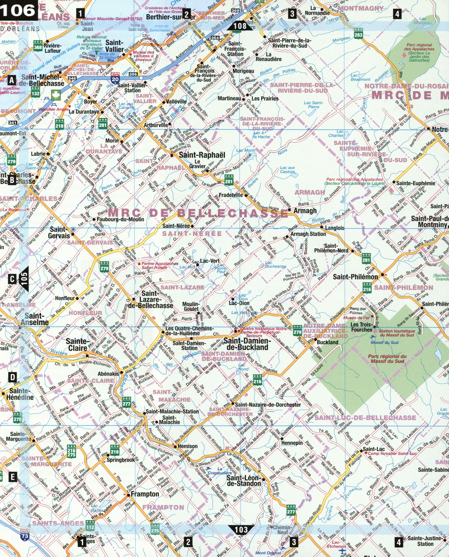 Free large scale map of Bellechasse Quebec Canada highway detailed
