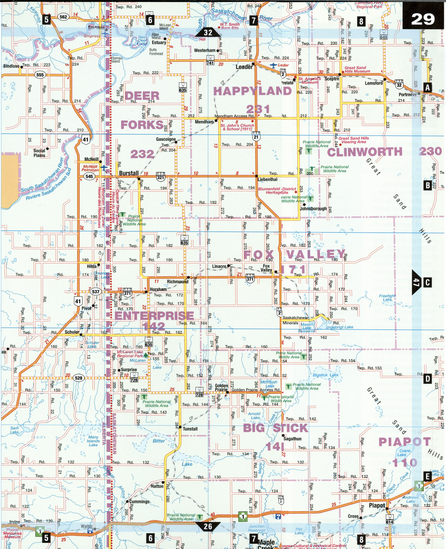 Road map Medicine Hat and Great Sand Hills surrounding area (Alberta