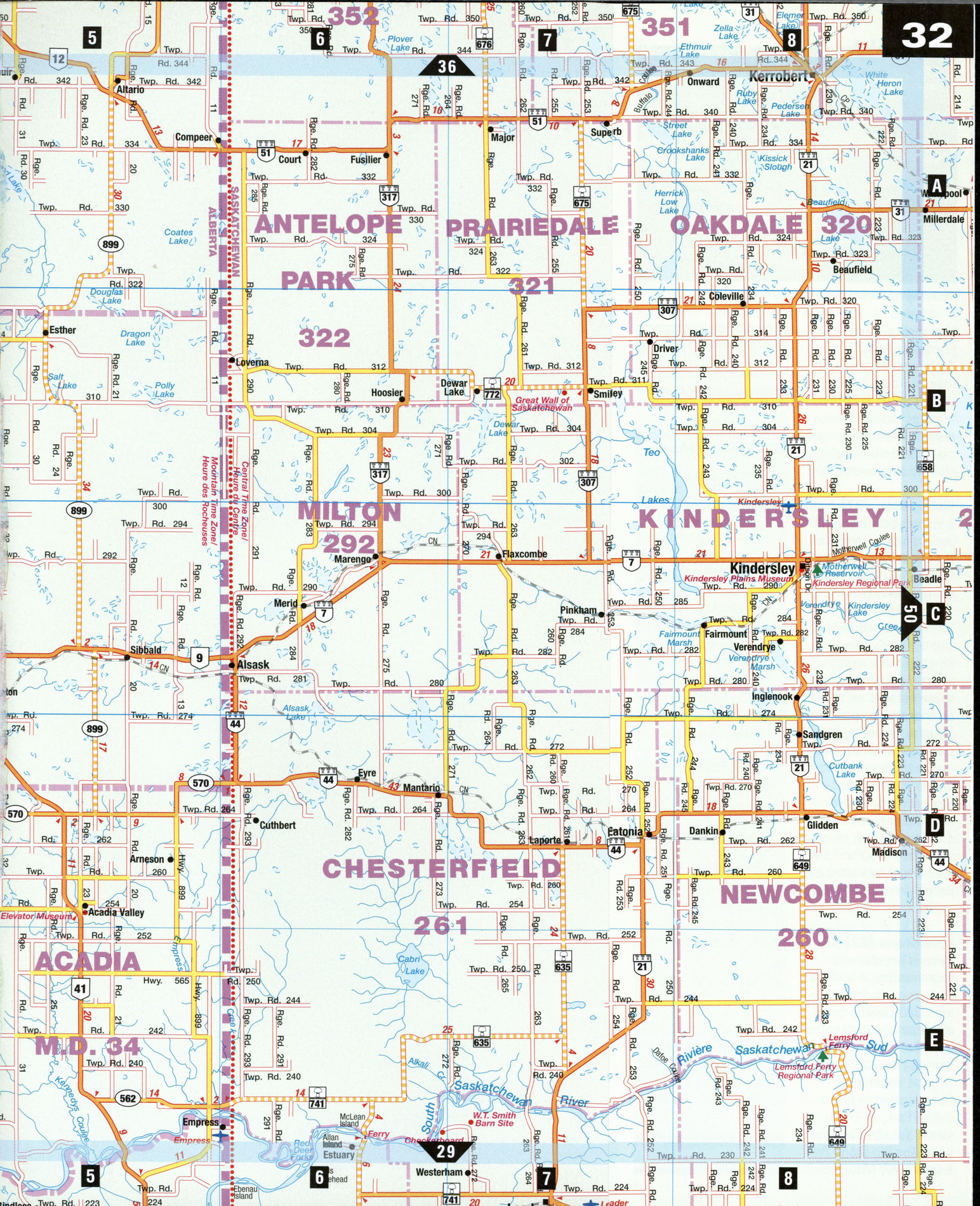 Road map Oyen and Kindersley surrounding area (Alberta, Canada) free