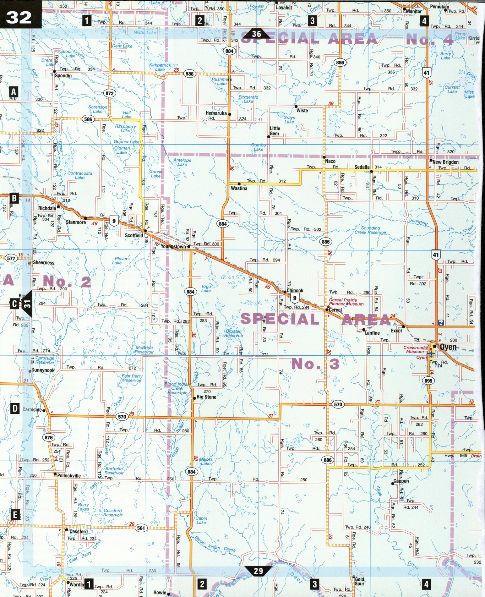 Road map Oyen and Kindersley surrounding area (Alberta, Canada) free