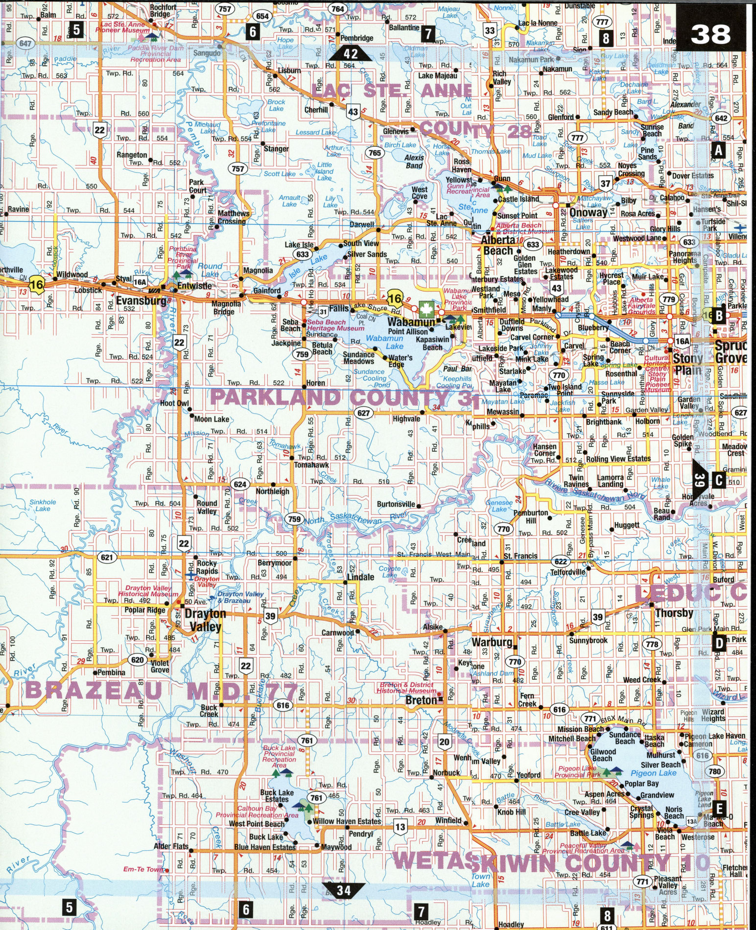 Road map of Drayton Valley and Edson surrounding area (Alberta, Canada)