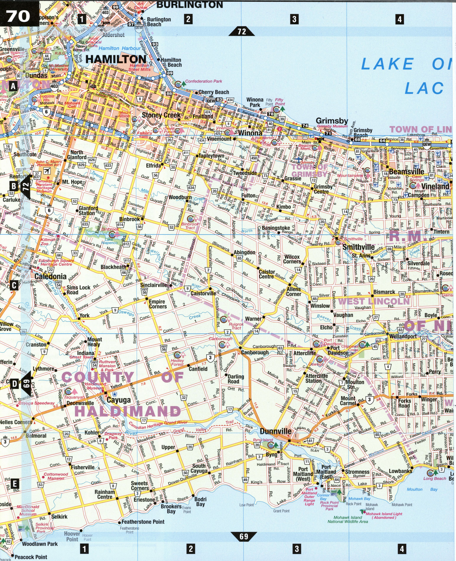 Road map Niagara Falls city surrounding area (Ontario, Canada) free large