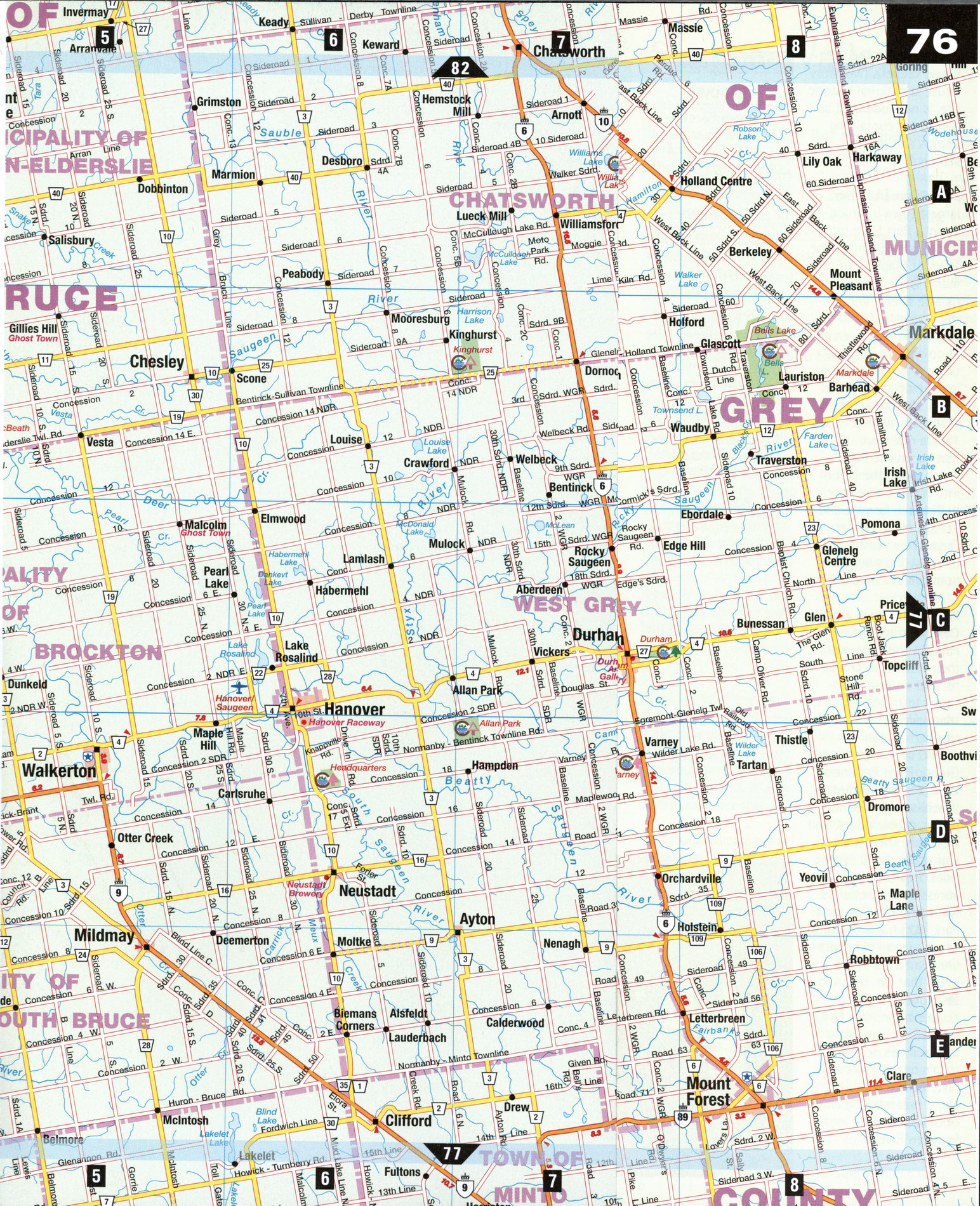Road map Kincardine and Walkerton city surrounding area (Ontario, Canada)