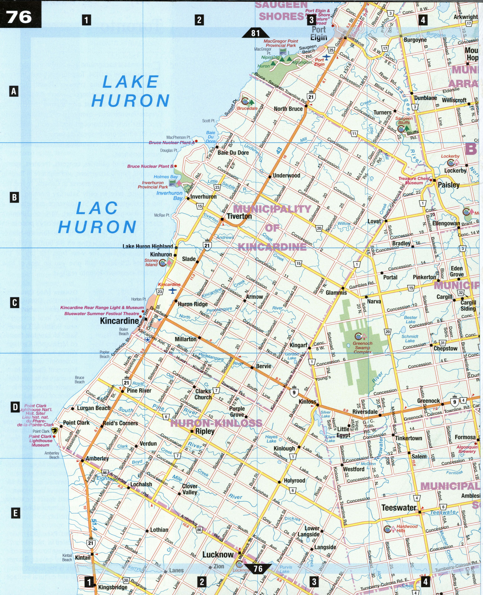 Road map Kincardine and Walkerton city surrounding area (Ontario, Canada)