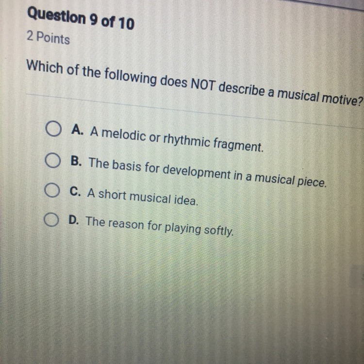 Which Of The Following Dose Not Describe A Musical Motive - Brainly.com