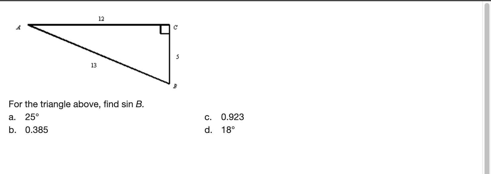 Triangle A B C. Angle C is 90 degrees. Hypotenuse A B is